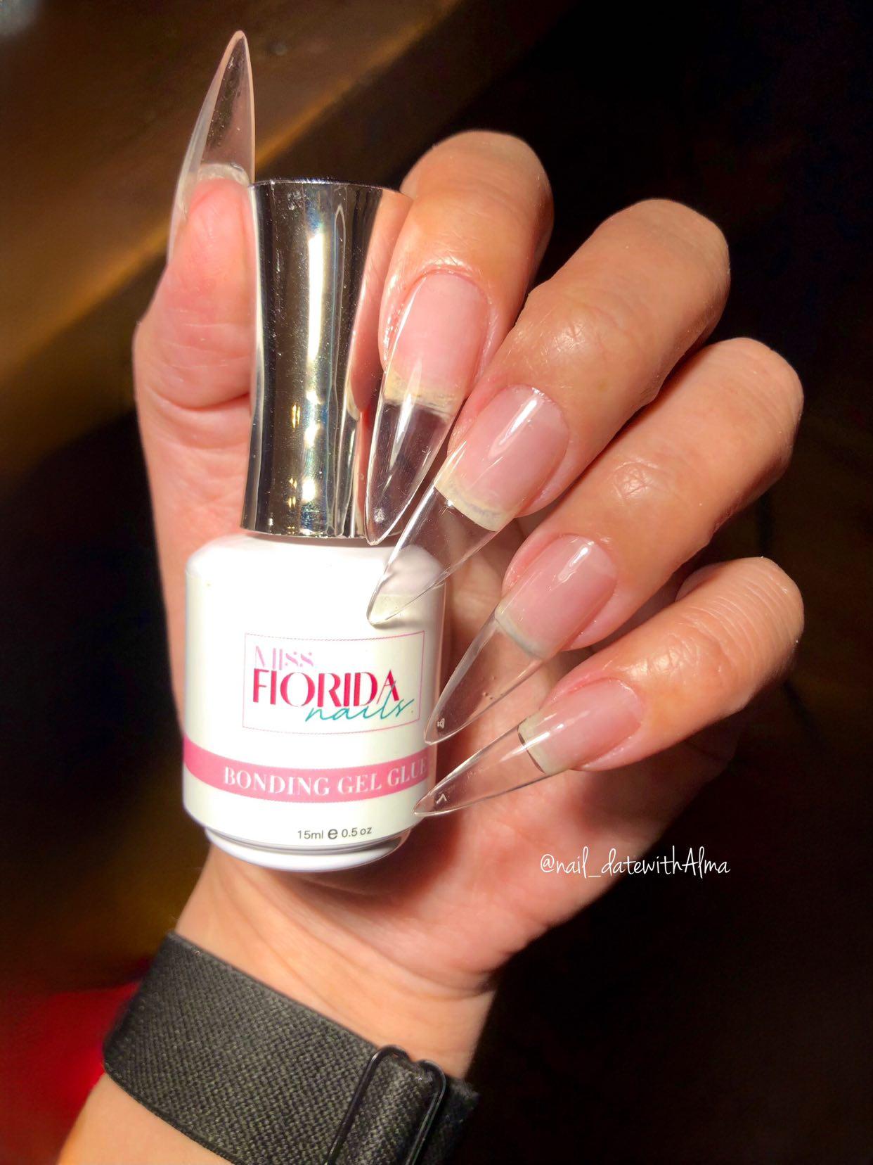 Full Cover Pre Etched Long STILETTO Gel Tips & Bonding Gel Glue Combo