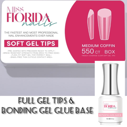 Long/ Medium COFFIN Gel Tips & Bonding Gel Glue Base